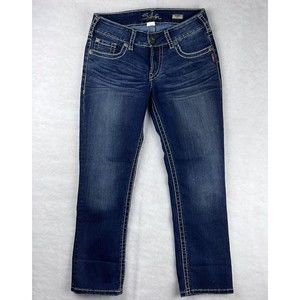Silver Jeans Women’s Suki Capri Size 28 Dark Wash Embroidered Blue Denim